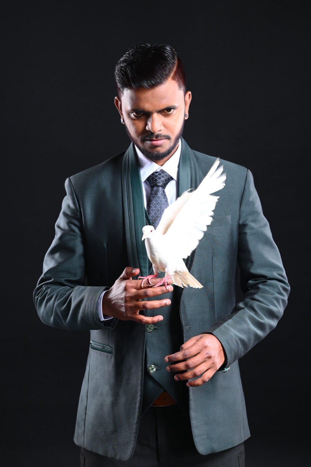 Vicky Krish with a dove